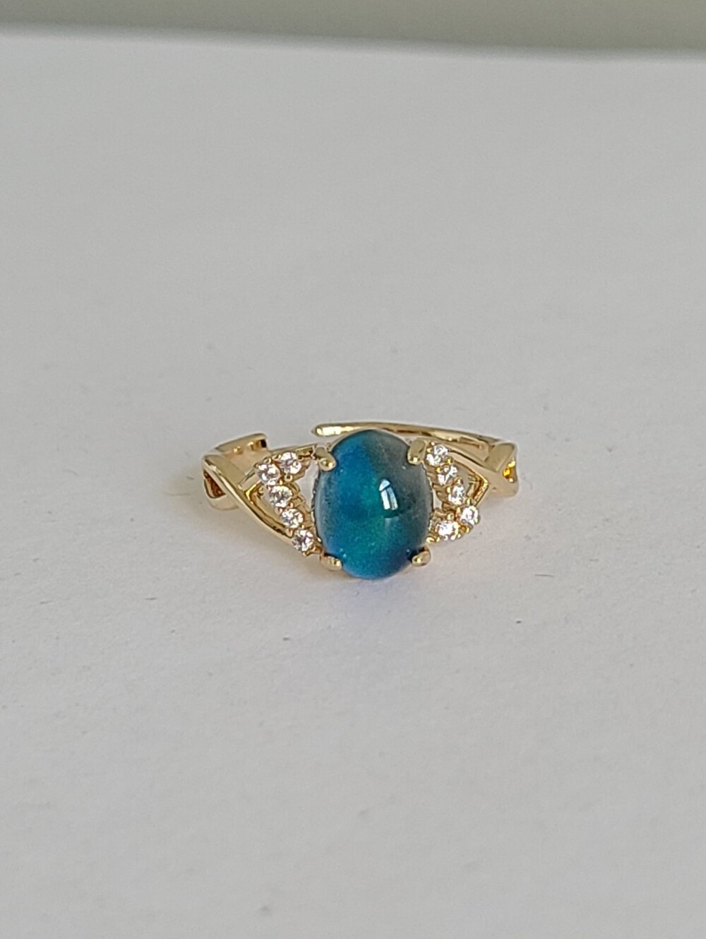 Vintage Style Boho Adjustable Gold Tone Oval Cabochon Blue Faux Mood Ring